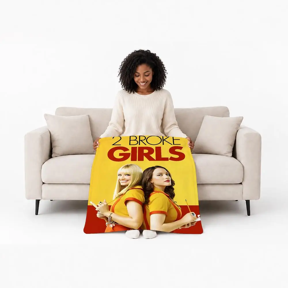 Funny TV Series 2 Broke Girls Throw Custom Printed Flannel Fleece Blanket for Sofa Bed Office Travel & Camping