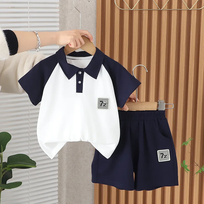 

Kids Baby Boy 2 Piece Set 2024 Summer Casual Patchwork Letter O-neck Short Sleeve T-shirts and Shorts Infant Boys Clothes Outfit