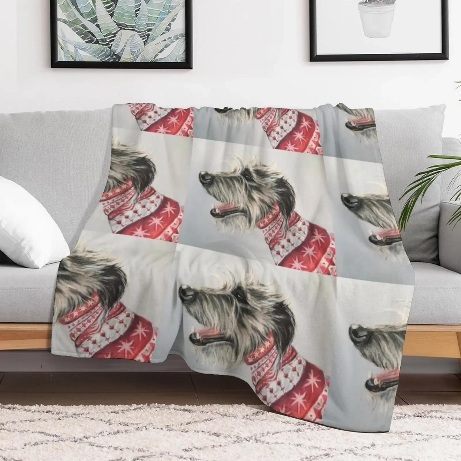 Scruffy Lurcher in Christmas jumper Throw Blanket Beautifuls Loose Blankets