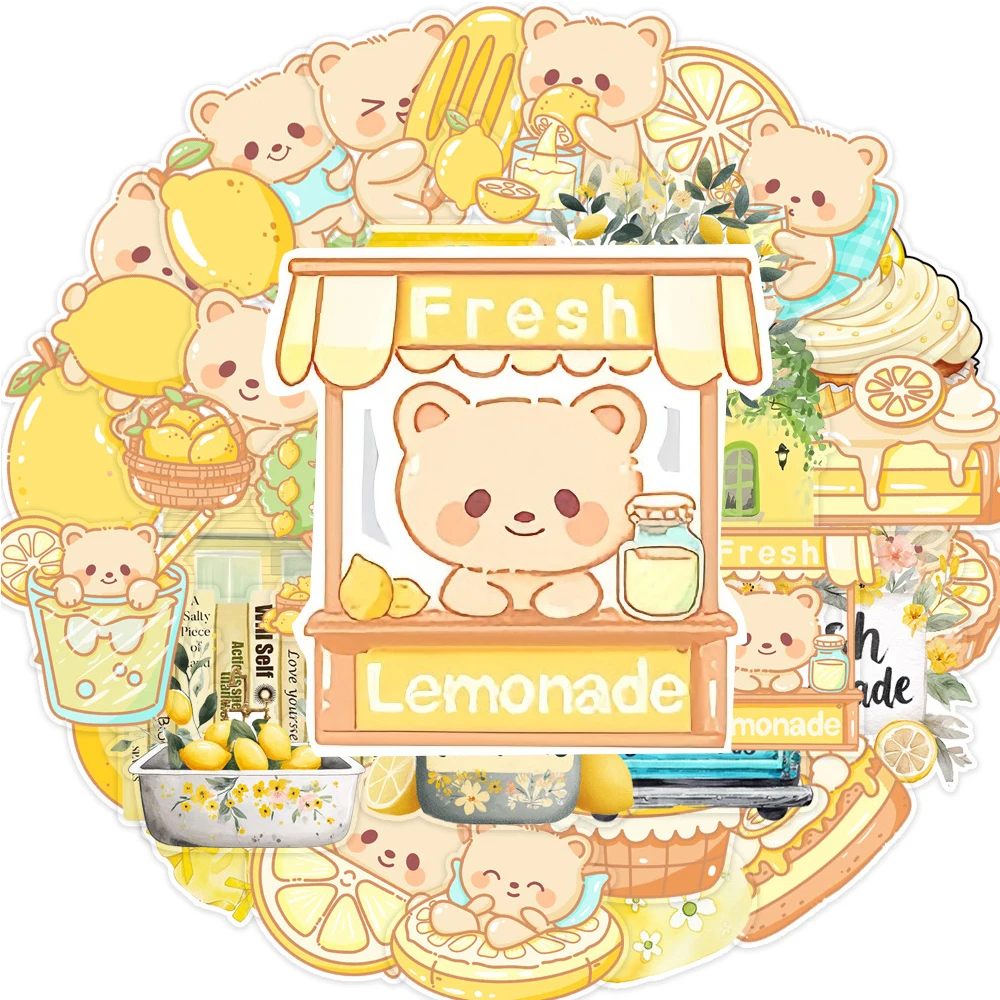

10/35pcs Cartoon Lemon Bear Stickers Cute Aesthetic Decorative Motorcycle Phone Guitar Luggage Waterproof Kid Sticker Toy Gifts