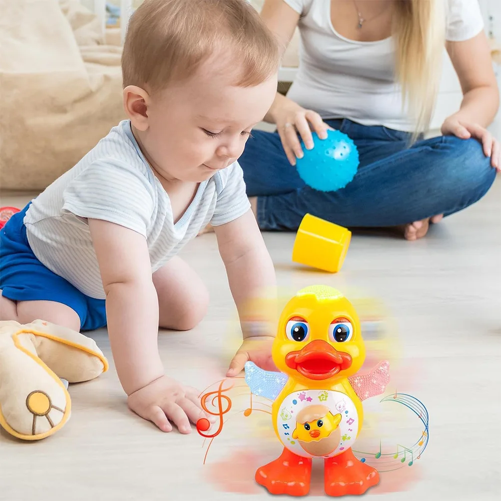 Elektrische dansende eend met muziek en verlichting Vroeg educatief speelgoed Schattig muzikaal cartoondier voor 1+ jaar oude peuterjongensmeisjes