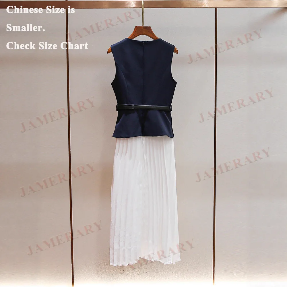 وهمية قطعتين الصيف فساتين السهرة الرسمية الطويلة النساء فستان حفلات الزفاف مزدوجة الصدر الأزرق الأبيض مطوي الشيفون رداء