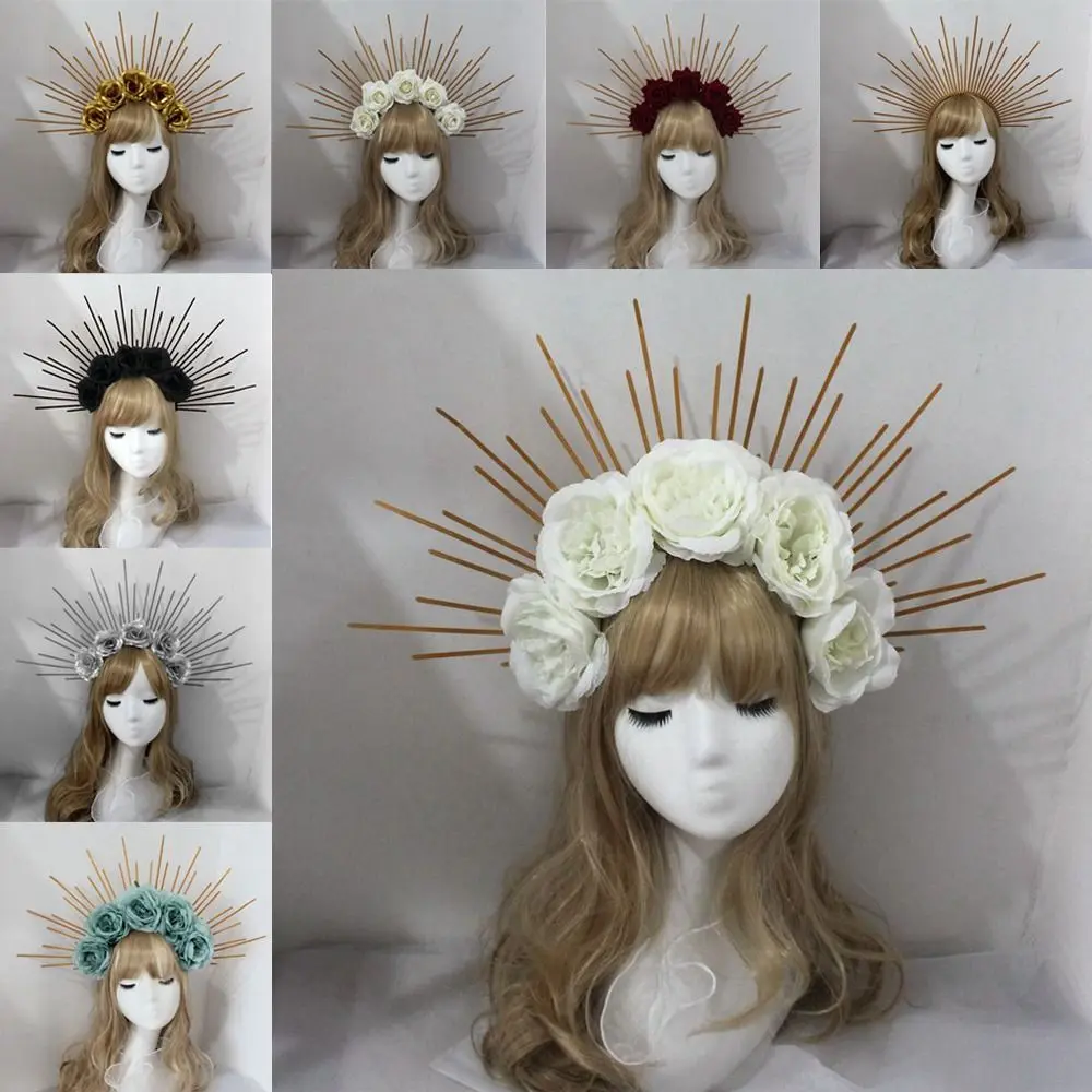 Części nakrycia głowy złote srebrne ręcznie robione ślubne nakrycie głowy Gothic Lolita diadem zestaw materiałów korona słońce bogini nakrycia głowy