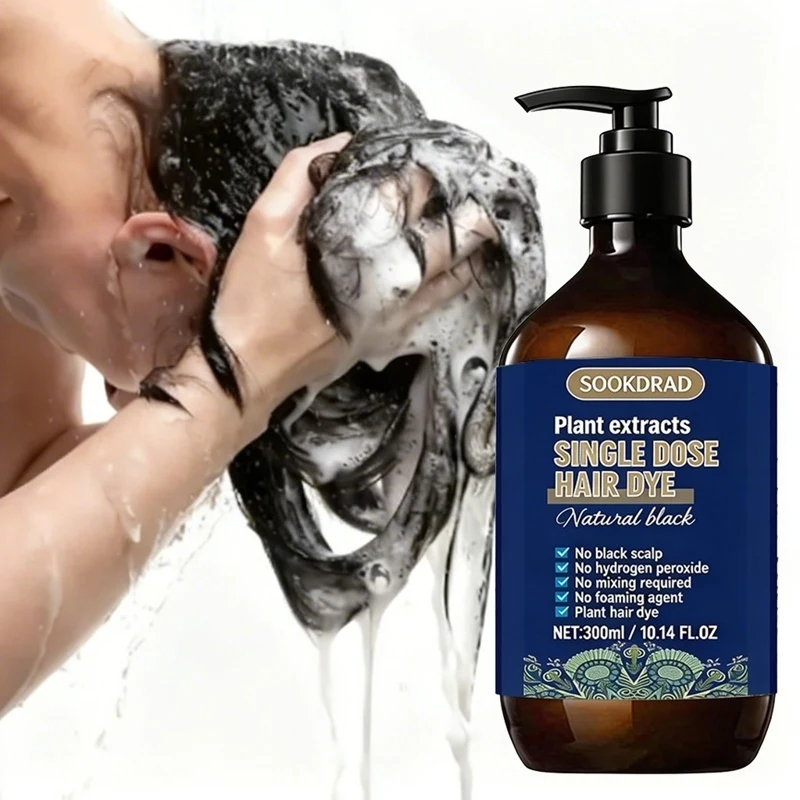Single Dose Natural Black Hair Dye No Mixing Easy Dyeing For Home 300ml