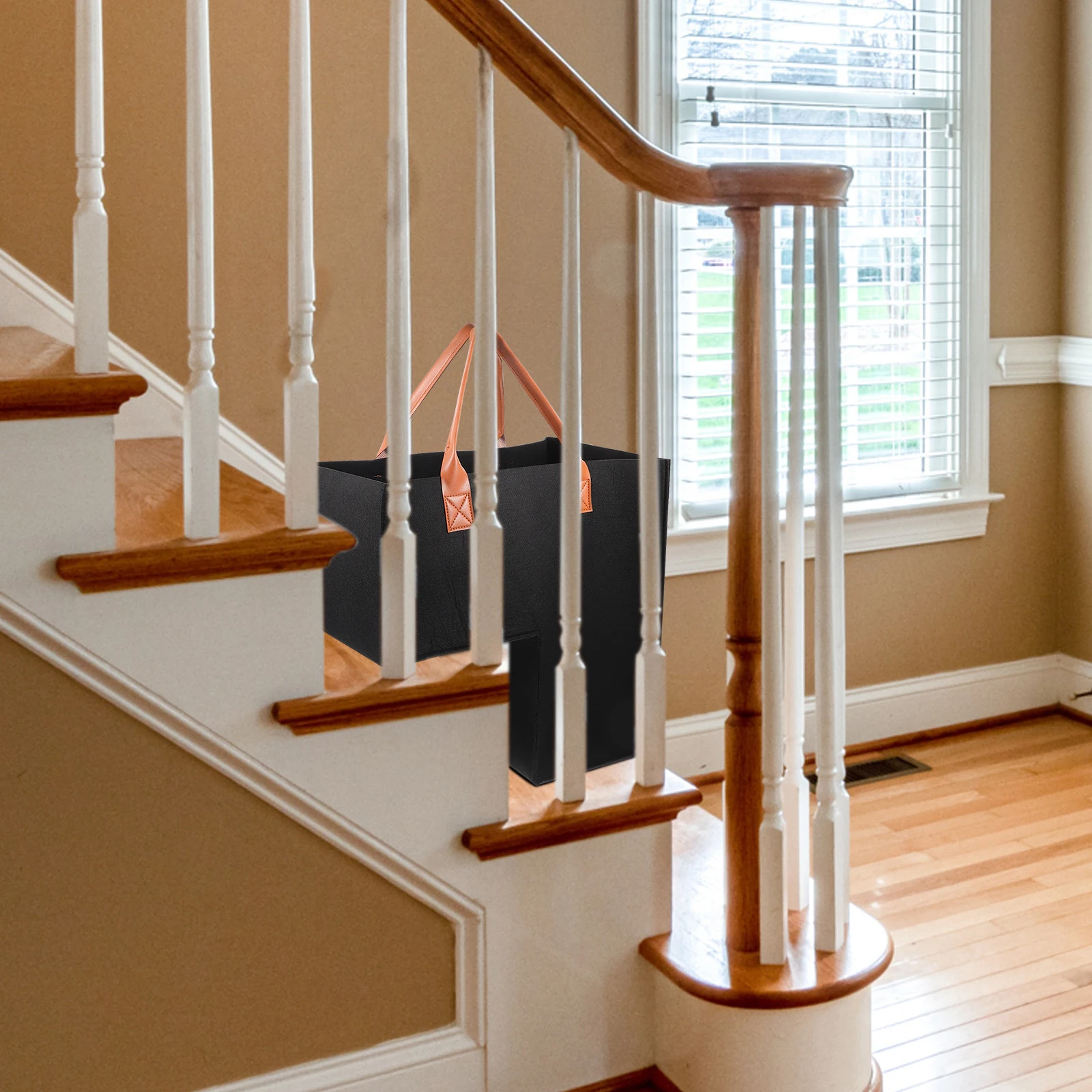 

2Pcs Stairs Laundry Basket Large Capacity Felt L-Shaped Dirt Clothes Organizer Storage Basket with Handles for Home Closet