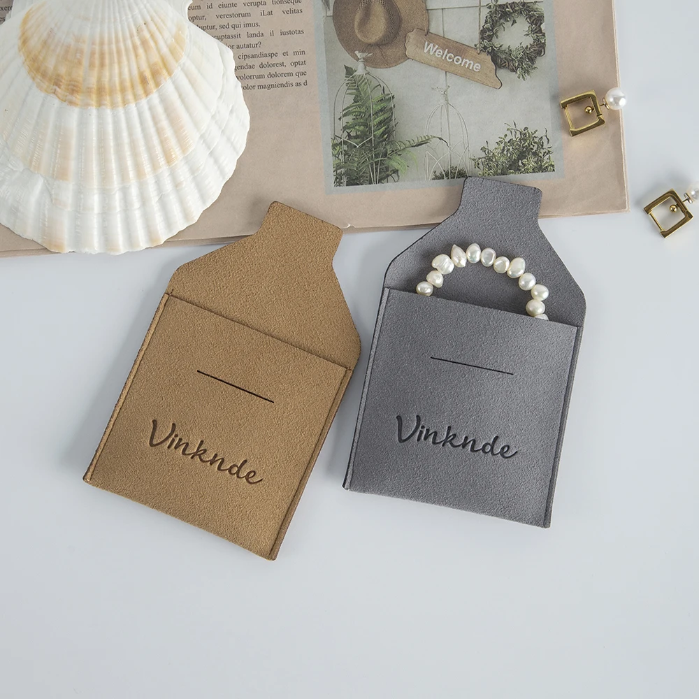 100-Pack Luxury Thick Microfiber Ring Necklace Earrings Gift Packaging Jewelry Pouch Deboss Custom Logo Suede Flap Envelope Bag