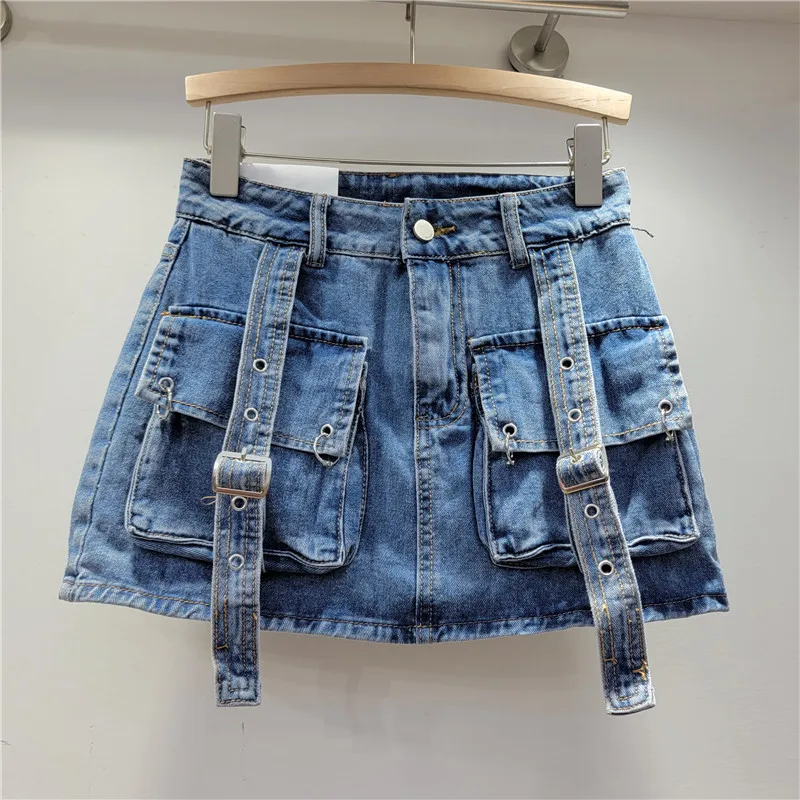 Wholesale Summer Fashion Cargo Skirts Short Mini Denim Sexy Short Skirt for Lady Women's Denim Skirts With Pockets