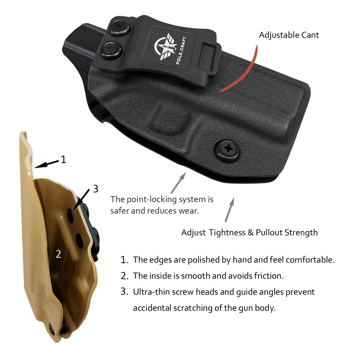 POLE.CRAFT IWB Kydex Holster Fits: Glock 43 / Glock 43X - Inside Waistband Carry Holster for G43 G43X (Black, Right Hand Draw)