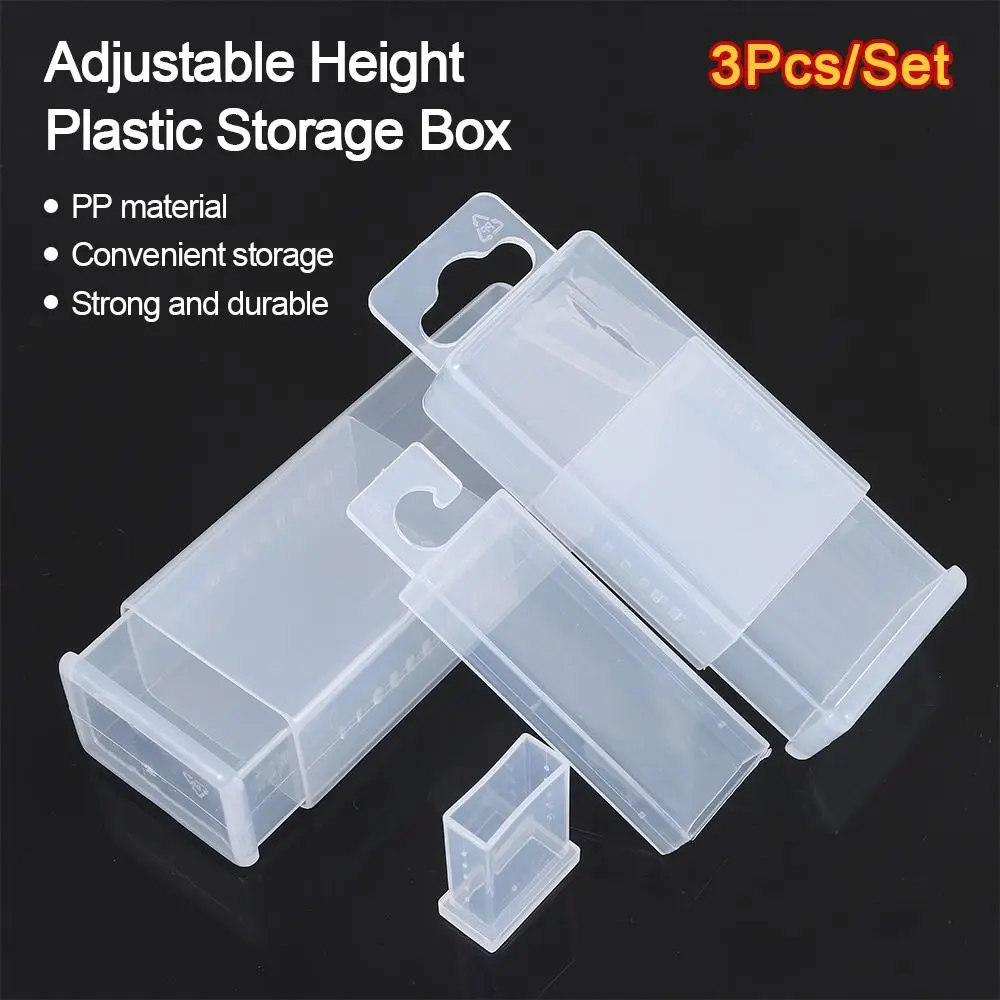 3Pcs/Set Adjustable Height Drill Tool Box Plastic Telescoplc Twist Drill Boxes Clear Rectangular Parts Storage Case