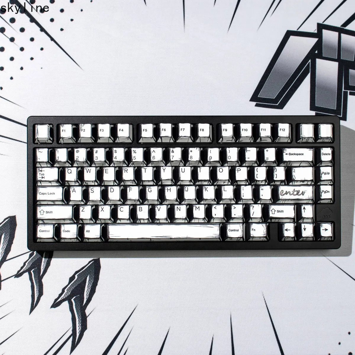 Cartoon Style White PBT Keycaps Cherry Profile Dye Sublimation Compatible with Wooting