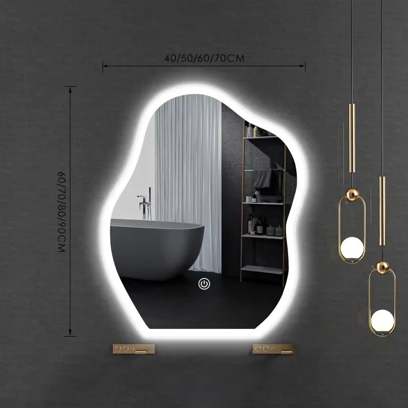 Custom Irregular Asymmetric Frameless LED Mirror Modern Touch Switch Smart Lighting for Hotel Living Room Bathroom