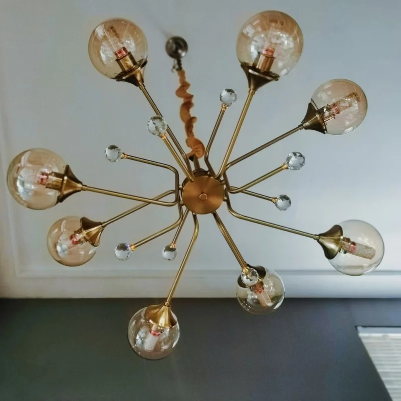 Postmodern Round Restaurant Glass LED Pendant Light Luxury Stylish Industrial Home Decoration Living Room Café Hotel Chandeliers