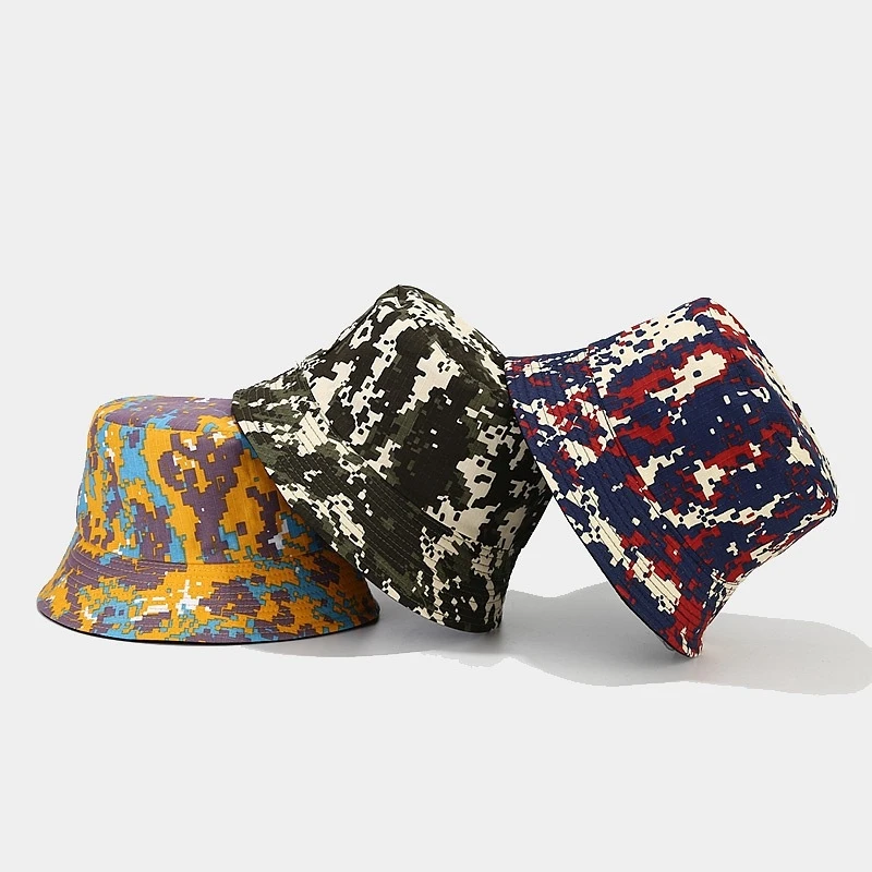 Digital Camo Print Bucket Hat Unisex Casual Outdoor Sun Cap for Men Women