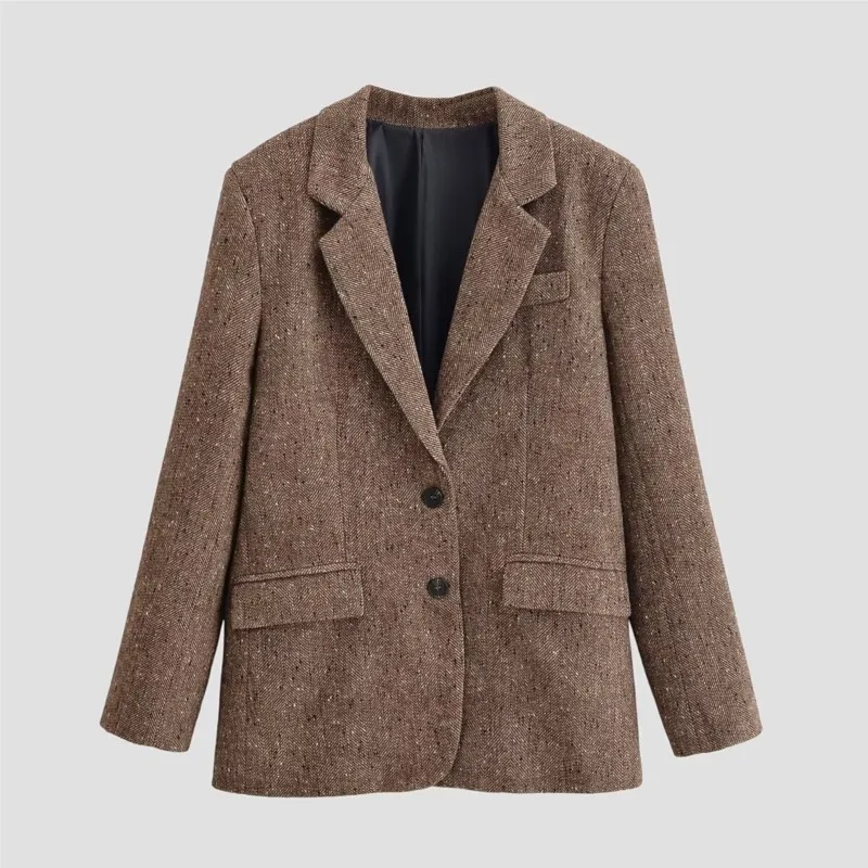 

Autumn Women Herringbone Blend Blazer Office Lady Pocket Notched Lapel Collar Long Sleeve Women's Tops Female Chic Coats