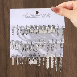 Punk Thick Metal C-shaped Earrings Hip Hop Twist Pattern Round Imitation Pearl Hoop Earrings Women's Trendy Spicy Girl Jewelry