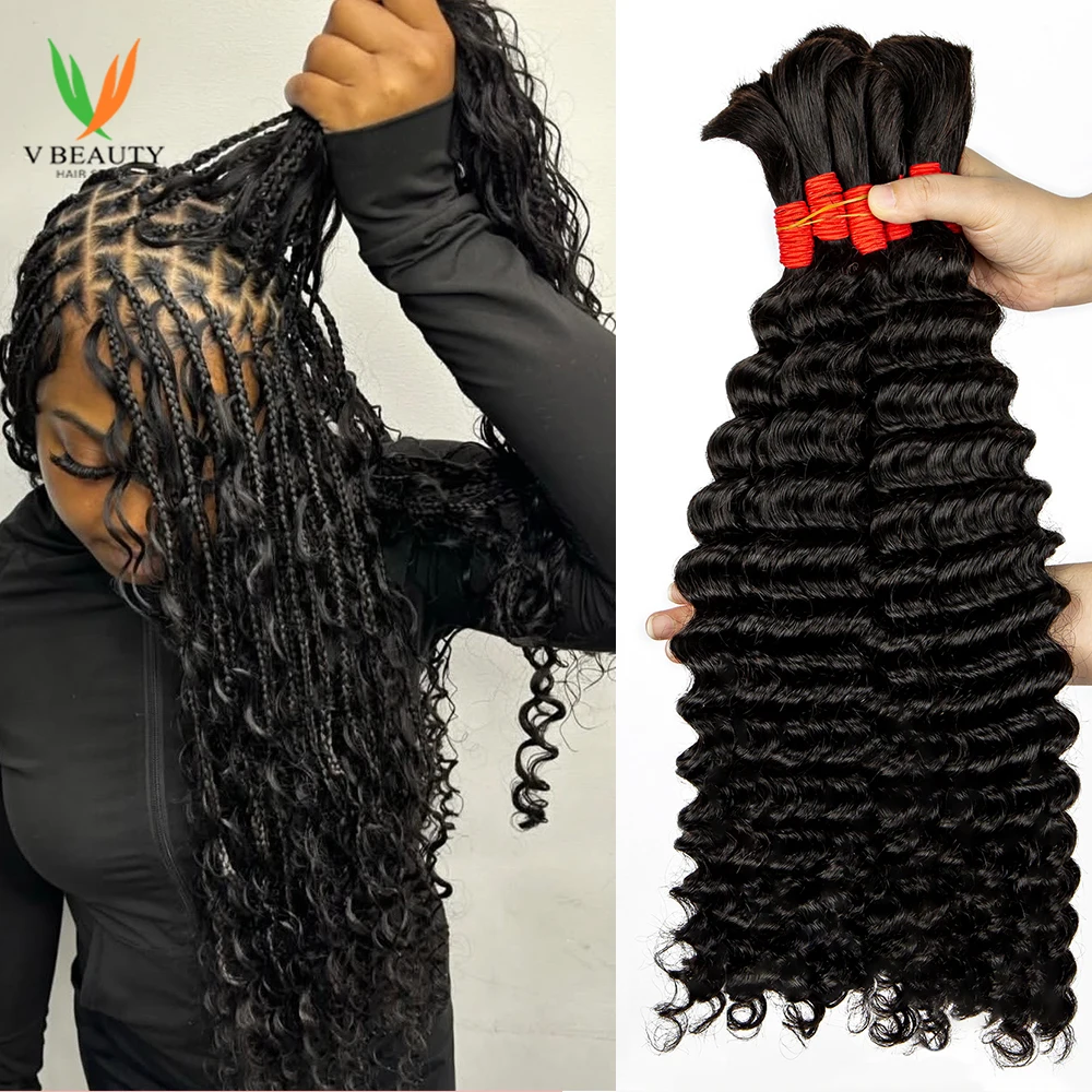 22 Inch Human Braiding Hair for Boho Braids Deep Wave Bulk Human Hair for Braiding Human Hair Micro Braiding 2Bundles/Pack