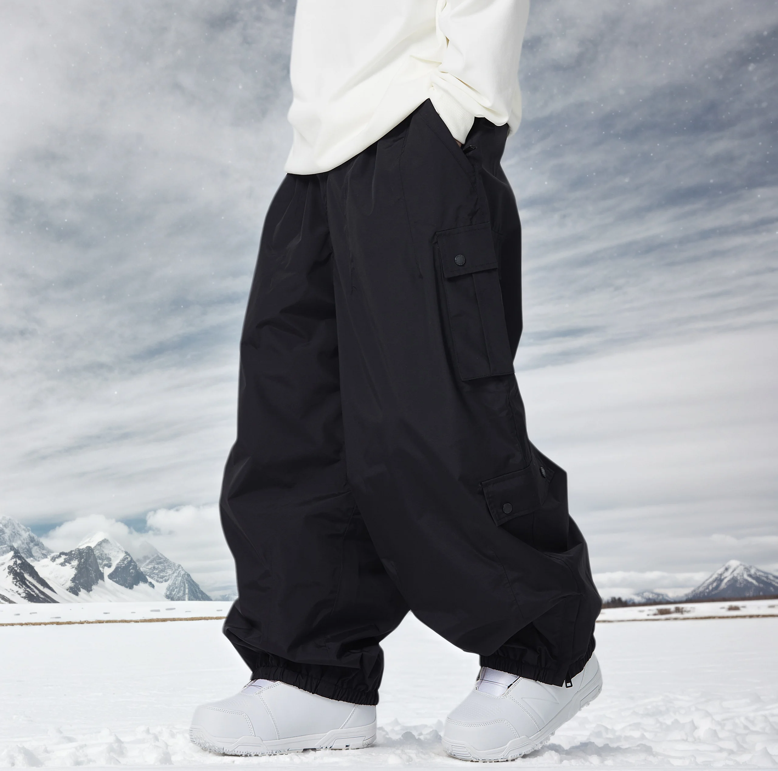 Men's Hip Hop Warm Loose Cargo Ski Pants Super loose men's and women's warm loose sweatpants, breathable, windproof, waterproof