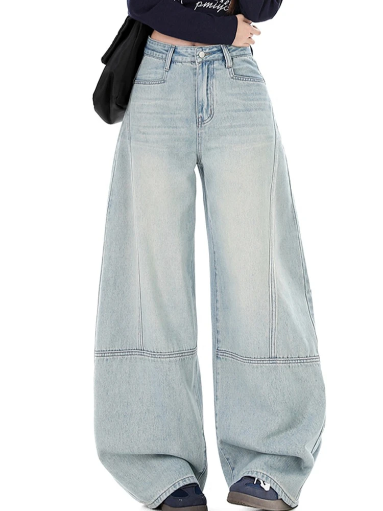 American style cargo sickle wide leg jeans women's 2025 winter new fleece splicing non stick leg curved knife pants view 5