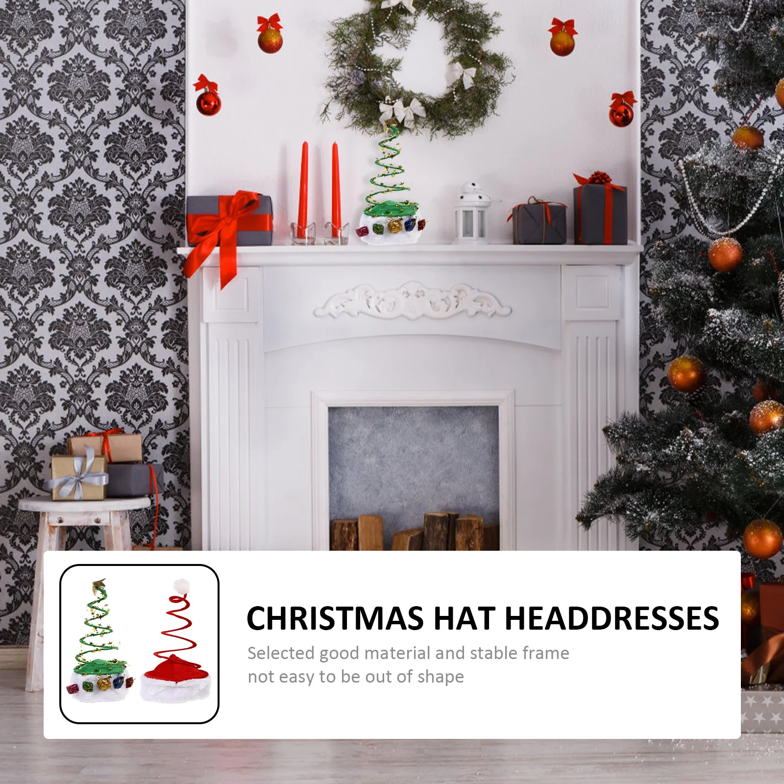 

2Pcs Xmas Headdress Prop Christmas Hat for Festival Party Holiday Decor Stage Costume Performance Wear Xmas Headwear Prop