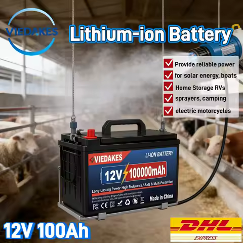 12V LiFePO4 Battery 100Ah - Deep Cycle Rechargeable with BMS for RV Boat Solar Camping Sprayer Off-Grid Power