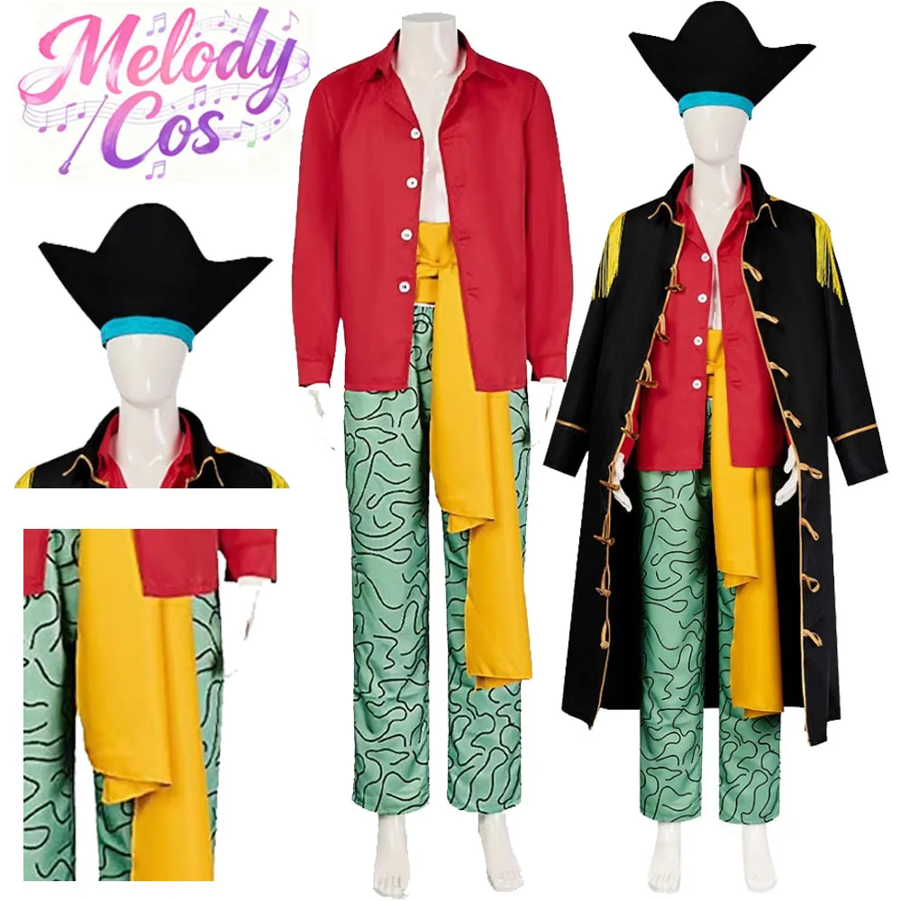 

Adult Men Marshall D. Teach Cosplay Costume Movie Pirate Disguise Top Coat Pants Hat Suit for Halloween Carnival Party Dress Up