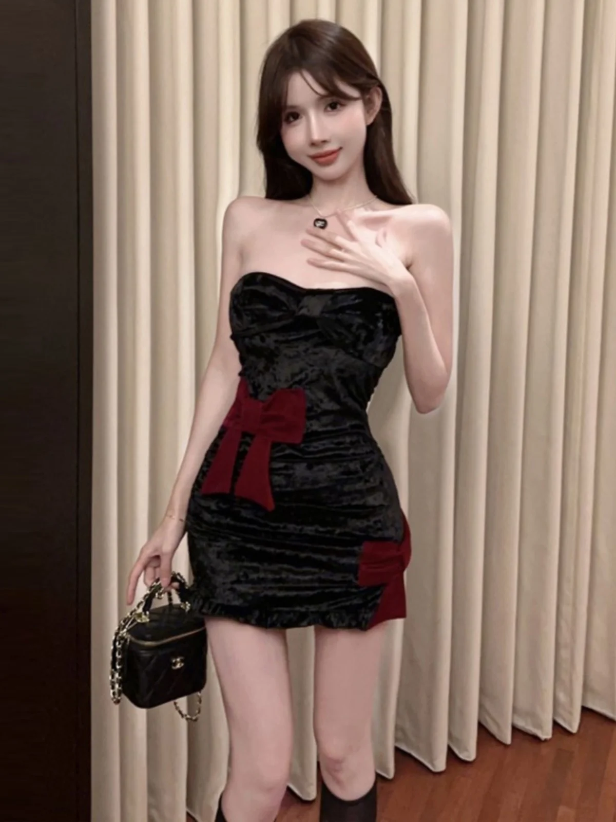 

Сексуальная бархатная юбка с высокой талией Pure Desire Spicy Girl Design Strapl Bal Knot Bodycon с запахом Dr