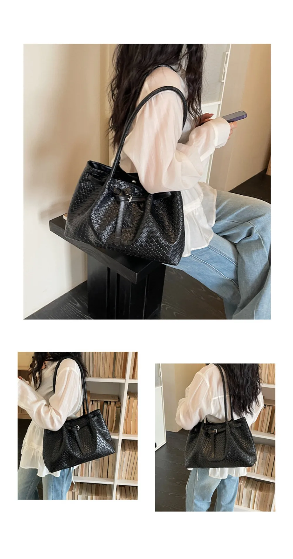 Schultertasche aus PU-Leder, elegante Retro-Handtasche mit großem Fassungsvermögen, erhältlich in 4 Farben, Einkaufstasche für den Arbeitsweg, Schule/Reisen/Arbeit – Detail 3