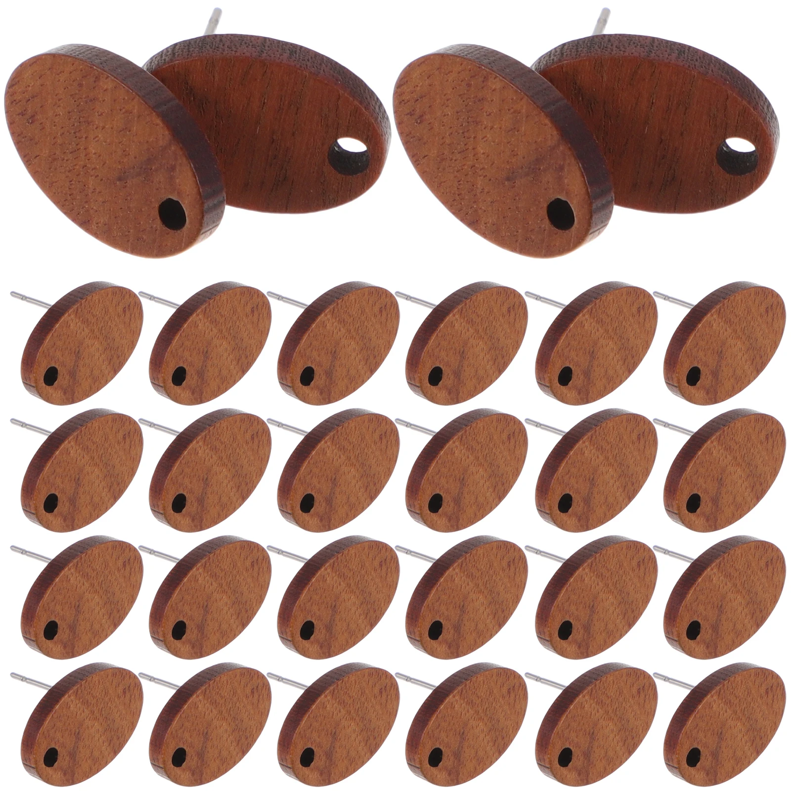 

30pcs Earring Material Flat Post Wooden DIY Jewelry Accessories Coffee Colored Charms Creative Earrings Posts For Jewelry