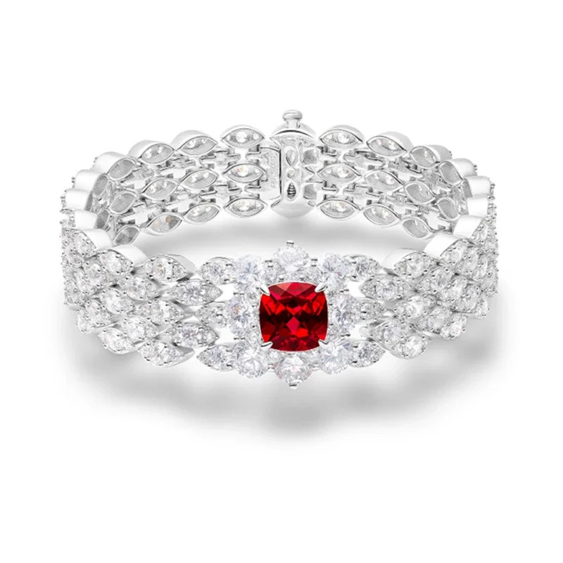 

CUMEE Wide Edition Bracelet Soft High Carbon Diamond Cultivated Synthetic Ruby Bracelet for Women. 925 Silver Gold-plated