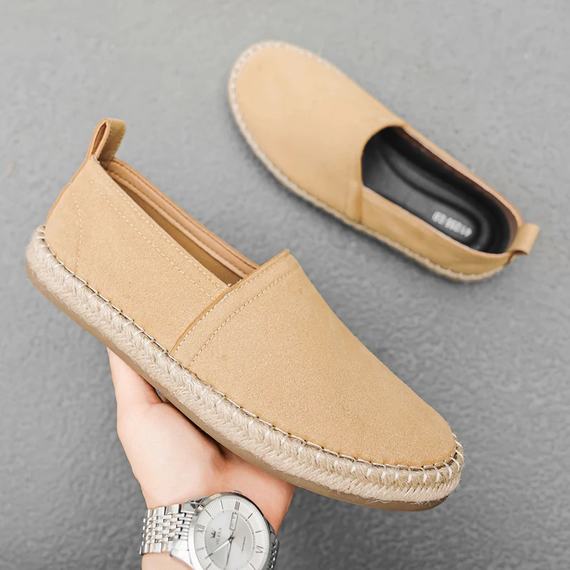Summer Mens Weave Platform Real Suede Leather Shoes Comfortable Slip on Loafers Handmade Vintage Breathable Casual Shoes Colors
