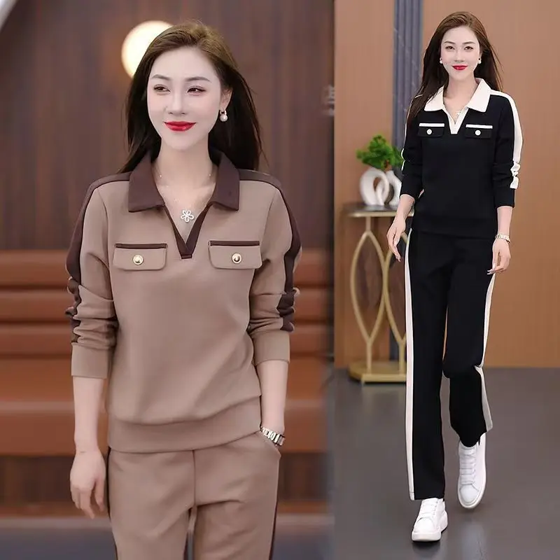 

Новый стиль для снижения возраста. Модный повседневный комплект спортивной одежды с длинными рукавами для женщин больших размеров для похудения и стильный.