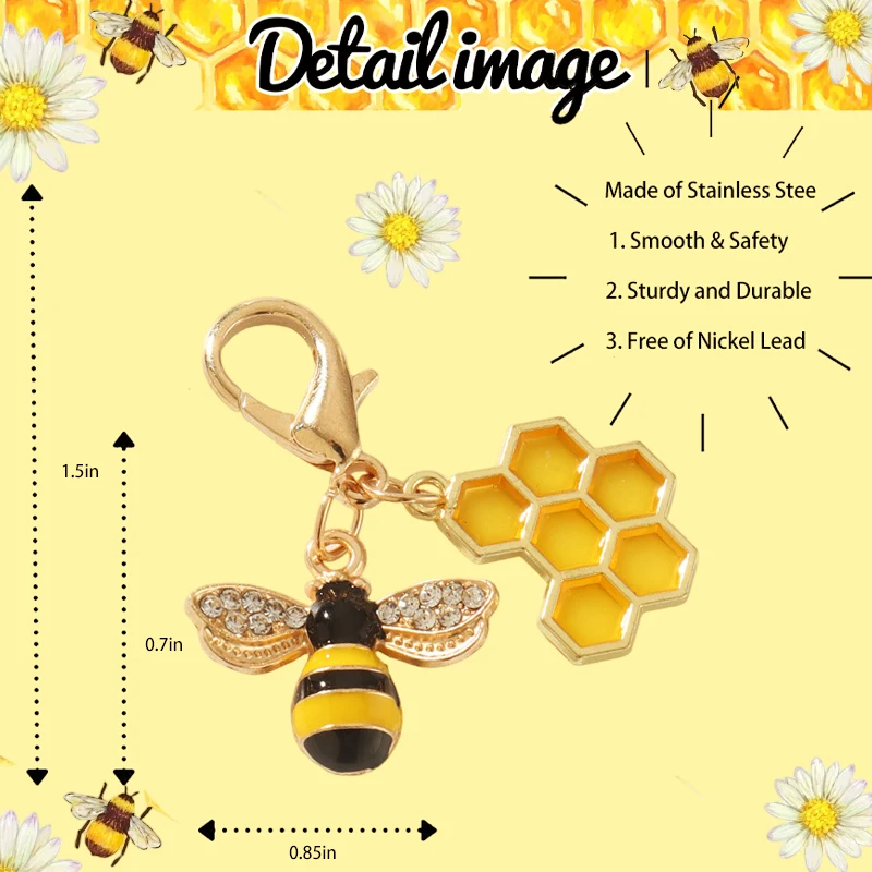 Cute Keychain Bee Honeycomb Heart Flower, Gift for Her