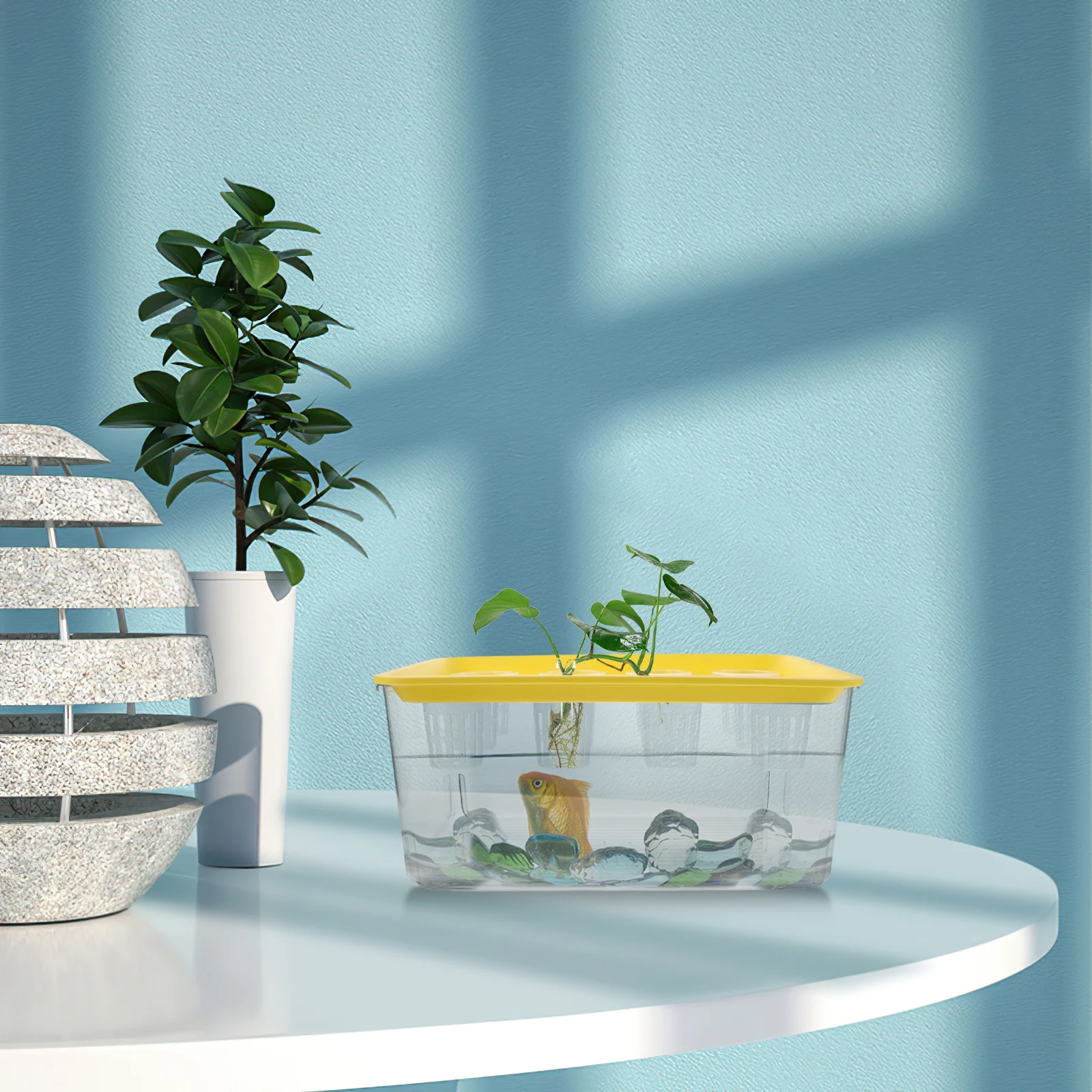 

Eco Goldfish Tank: Self-Sustaining Hydroponic Fish Tank With Planting Zone Safe Lid For Indoor Herb Garden Desktop