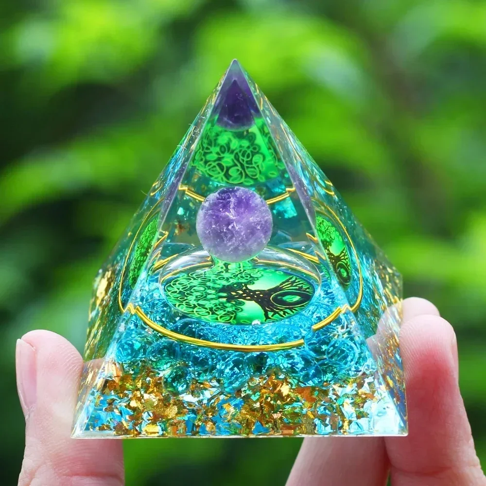 1pc Crystals Stone Orgone Pyramid Energy Generator Natural Amethyst Peridot Reiki Chakra Meditation Tool Room Decor Kids Gift