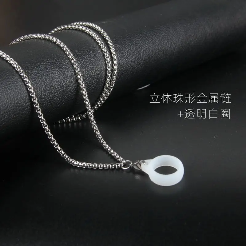 Anti-Lost Pen Lanyard Anti-drop Portable Metal Chain Necklace with Rubble Ring