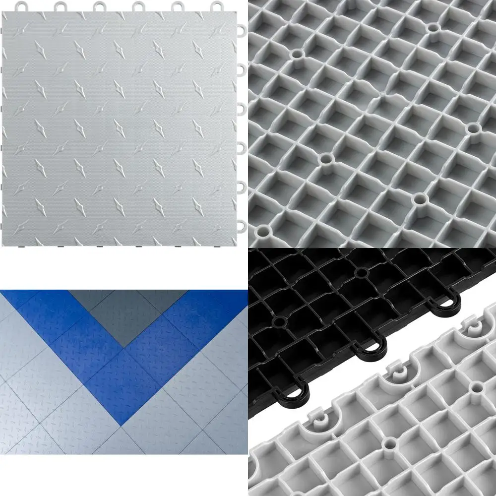 Interlocking Diamond Garage Floor Tiles Set of 50, 12-Inch Silver, Durable and Easy Installation for Home Workshops