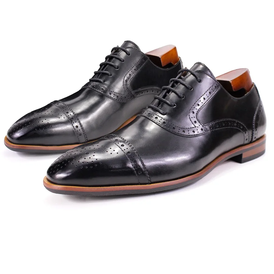 High-end Men's Formal Leather Shoes Pointed Toe Brogue Loud Men's Shoes Comfortable Handmade Leather Shoes Office Dress Shoes