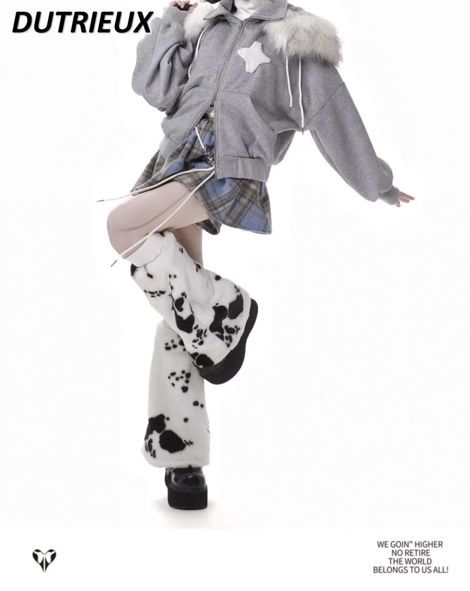 Sweet Cute Fur Collar Plush Ladies Loose Jacket Plaid Design Sense Thin Fshion New Autumn Winter Casual Coats for Women