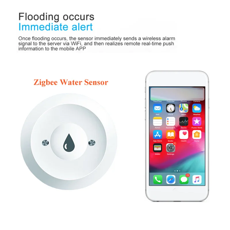 Zigbee Water Immersion Sensor เครื่องตรวจจับน้ํารั่ว Water Linkage Alarm App การตรวจสอบระยะไกลเครื่องตรวจจับน้ํารั่ว