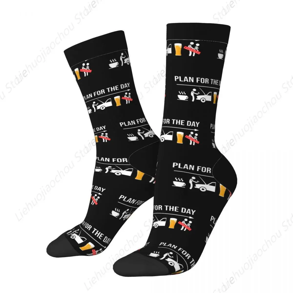 Plan For The Day Funny Coffee Wrench Beer Socks Men Women Happy Socks Novelty Spring Summer Autumn Winter Middle Tube Socks Gift