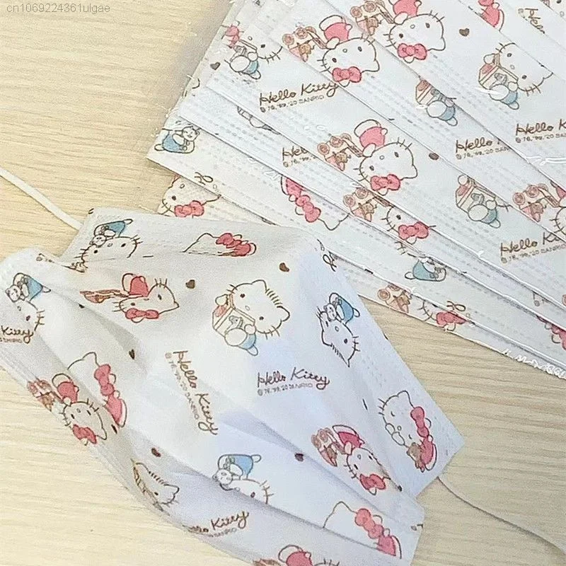 Sanrio Hello Kitty Aksesoris Lucu Kartun Dicetak Telinga Memakai Y2k Dekorasi Wajah Wanita Baru Korea Fashion Wajah Kain Perhiasan