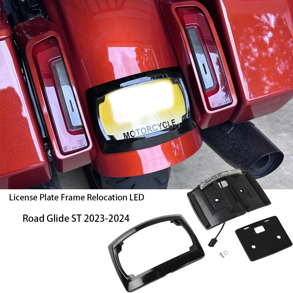 

For Harley Road Glide ST Electra Glide CVO Street Glide NEW Motorcycle Curved License Plate Frame Relocation LED Light 2023 2024