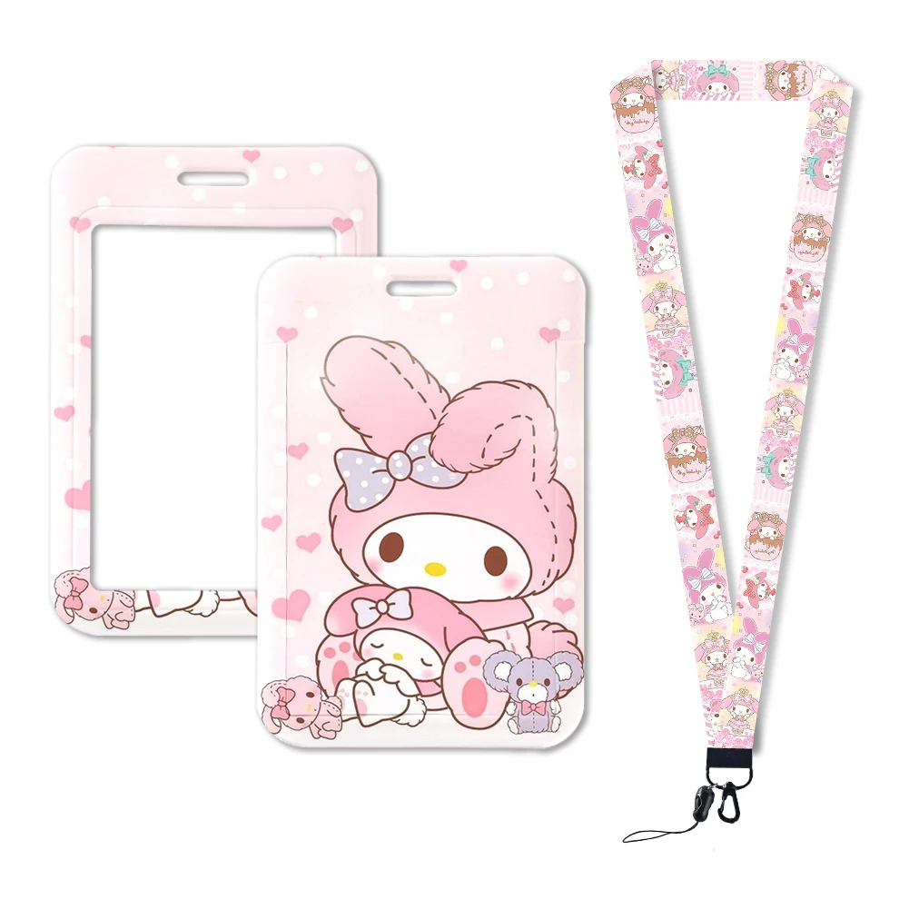 W Sanrio Melody Card Holder Student Lanyard PVC Multifunctional Waterproof and Degaussing Card Storage Protective Card Bag