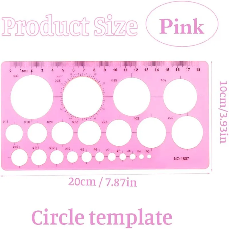 Rectangular circular hole ruler template plastic ruler Quilting tool Geometric template Drawing set for learning design office