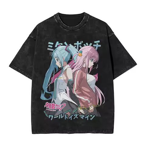 Hatsune Miku singer music anime T Shirt Hip Hop Washed Cotton Oversize T-Shirts Fashion Men Women Streetwear Printed Tee Shirt