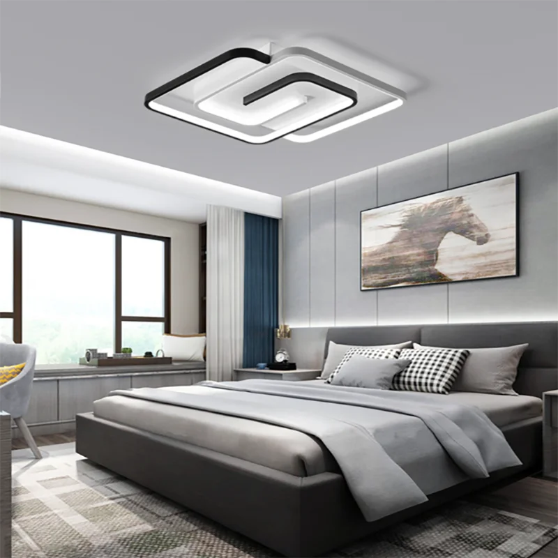 Bedroom Led Chandelier Light Black White Square Modern Ceiling Lamp Attic Living Room Dining Kitchen Interior Fixture