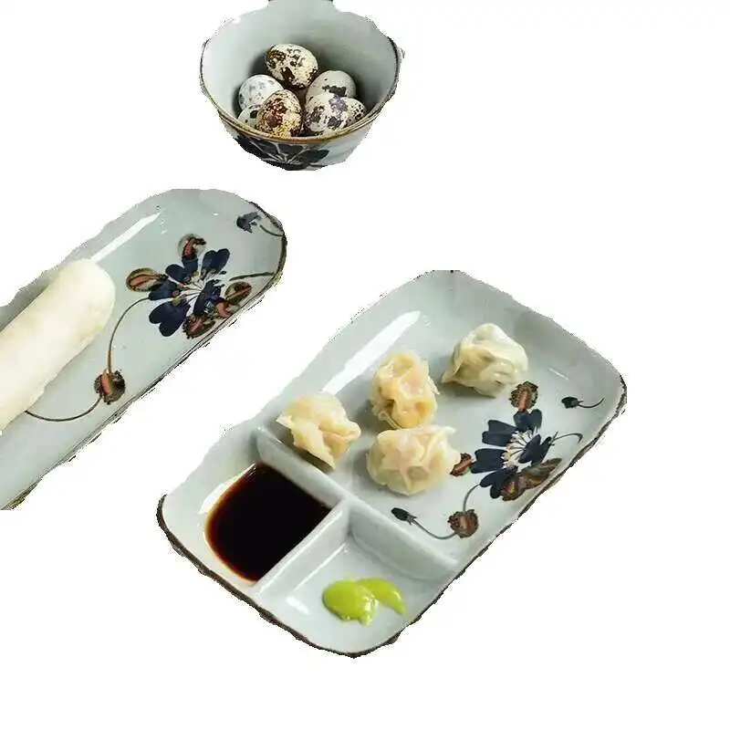 Part Dumpg Plate Cooking Three Grid Rectangular Japanese Style Dining Creative Internet Celebrity Restaurant Tableware