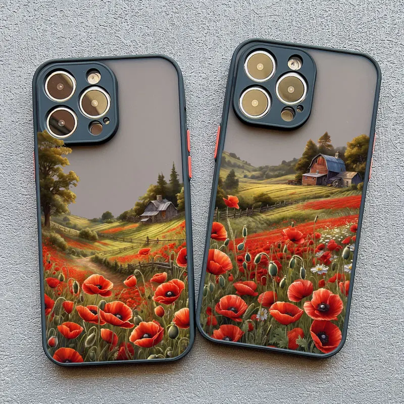 For IPhone 16 15 Pro Max Poppy Flower Bloom Phone Case for IPhone 14 13 11 12 Pro Max Mini Plus XS XR X SE 2020 Phone Cover Cool