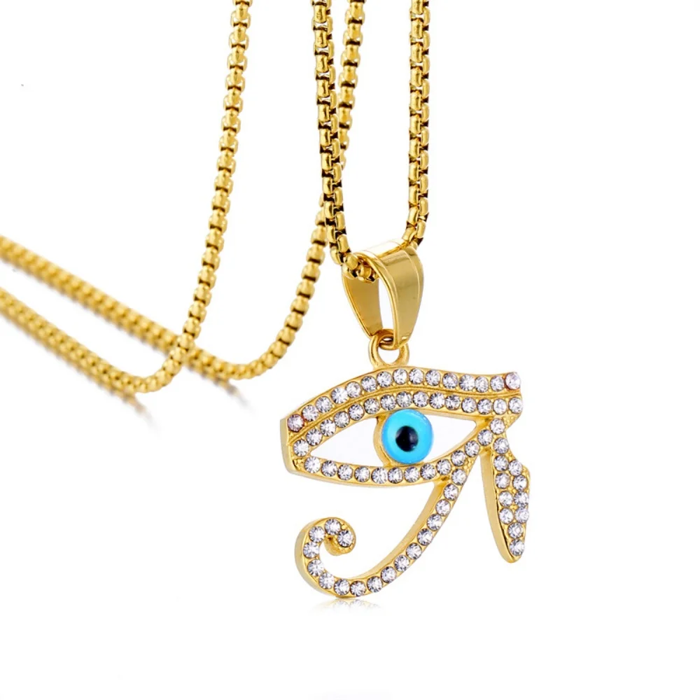 

316L Stainless Steel Egyptian Blue Eyes Chain Necklaces Women Men Statement Mythology Eye of Ra Horus Symbol Necklace Jewelry