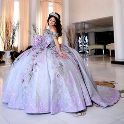 Customized Mexico Lavender Quinceanera Dress Sweetheart Beads Appliques Lace Flower Ruffles Sweet 16 Vestidos De 15 Anos YQD216